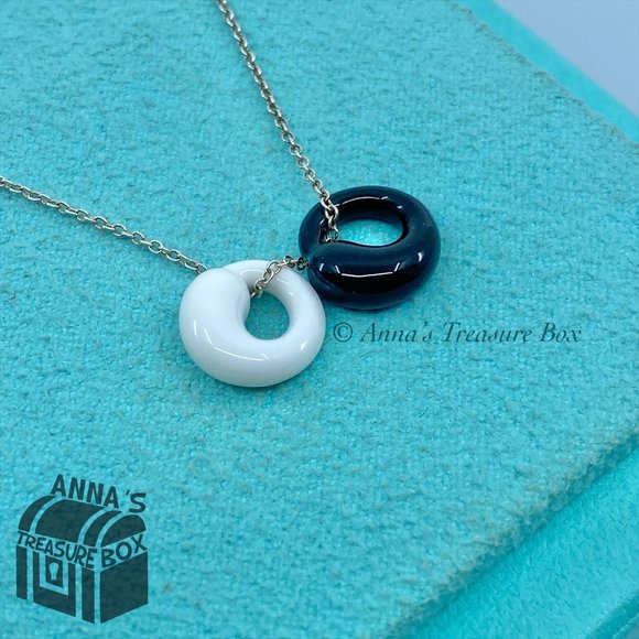 Tiffany & Co. 925 Silver Black Jade White Chalcedony Eternal Circle 16" Necklace - Picture 3 of 6